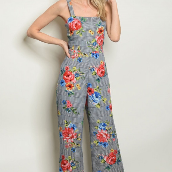 Pants - ✨HOST PICK✨ NAVY CHECKERED FLORAL JUMPSUIT